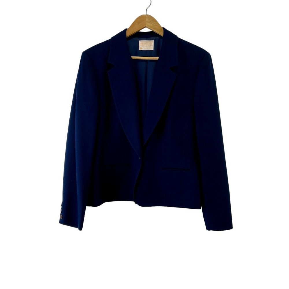 Vintage Pendleton Wool‎ Blazer Navy Blue Coat 1 button Jacket Women Suit Size 14